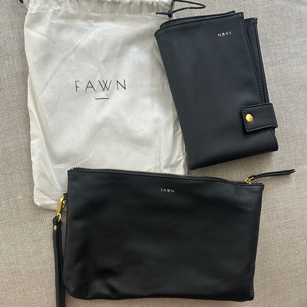 Fawn Black Leather Clutch diaper changing Set